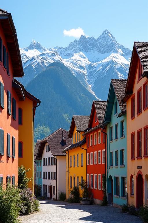 Die bunte Häuserzeile in der Altstadt von Innsbruck vor der Nordkette